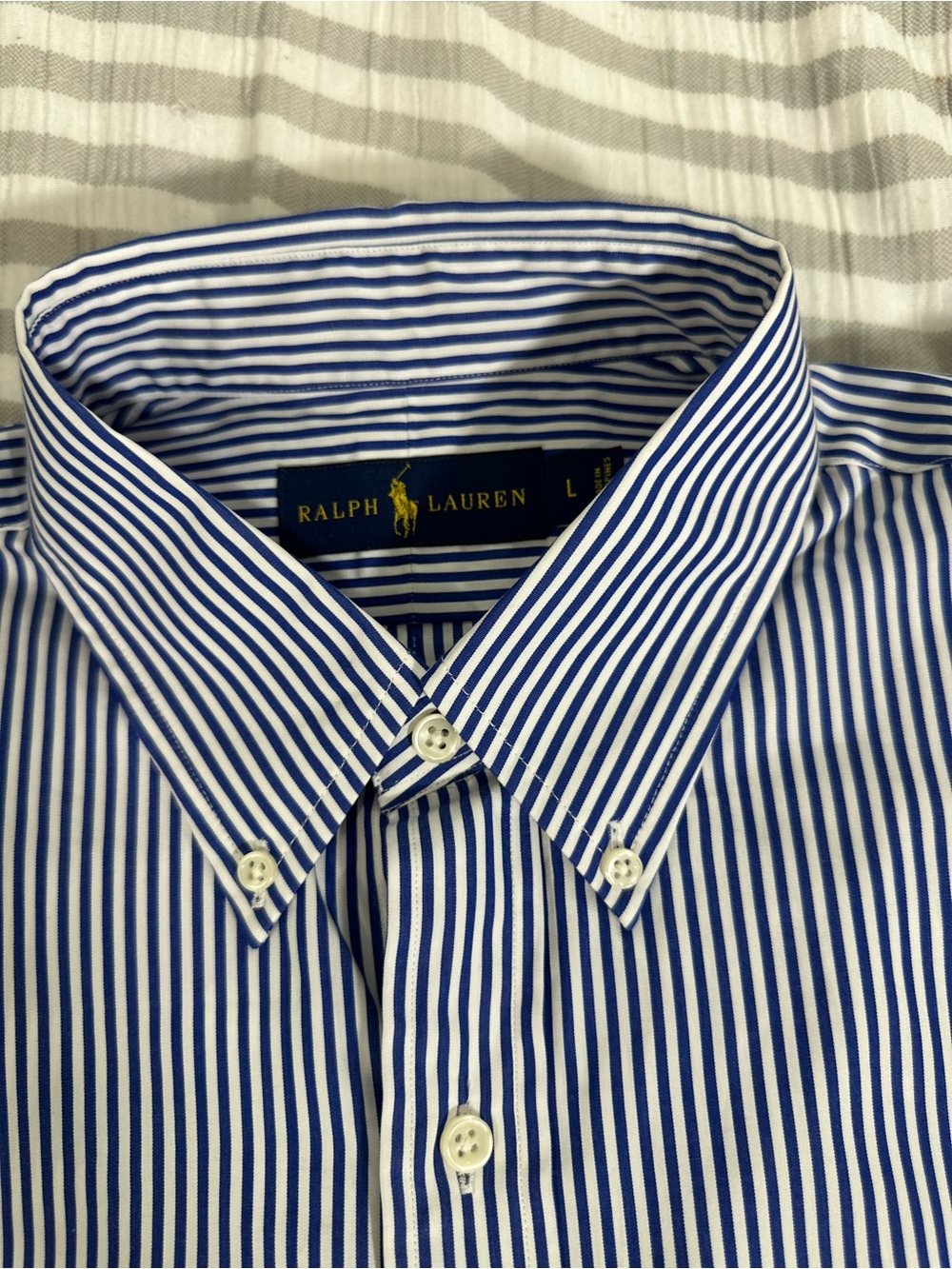 Ralph Lauren Blue & White Pinstripe Button-Down Dress Shirt Large fits Medium